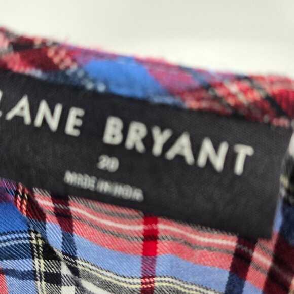 Lane Bryant Plaid Red Blue Button Rayon Tie Front Long Sleeve Shirt Size 20 - Picture 9 of 12